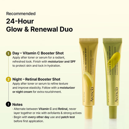 Vitamin C and Retinal Booster Shot Duo - for Dark-Spot Care and Tightening Fine Lines, Pore, Wrinkles - Gift Set