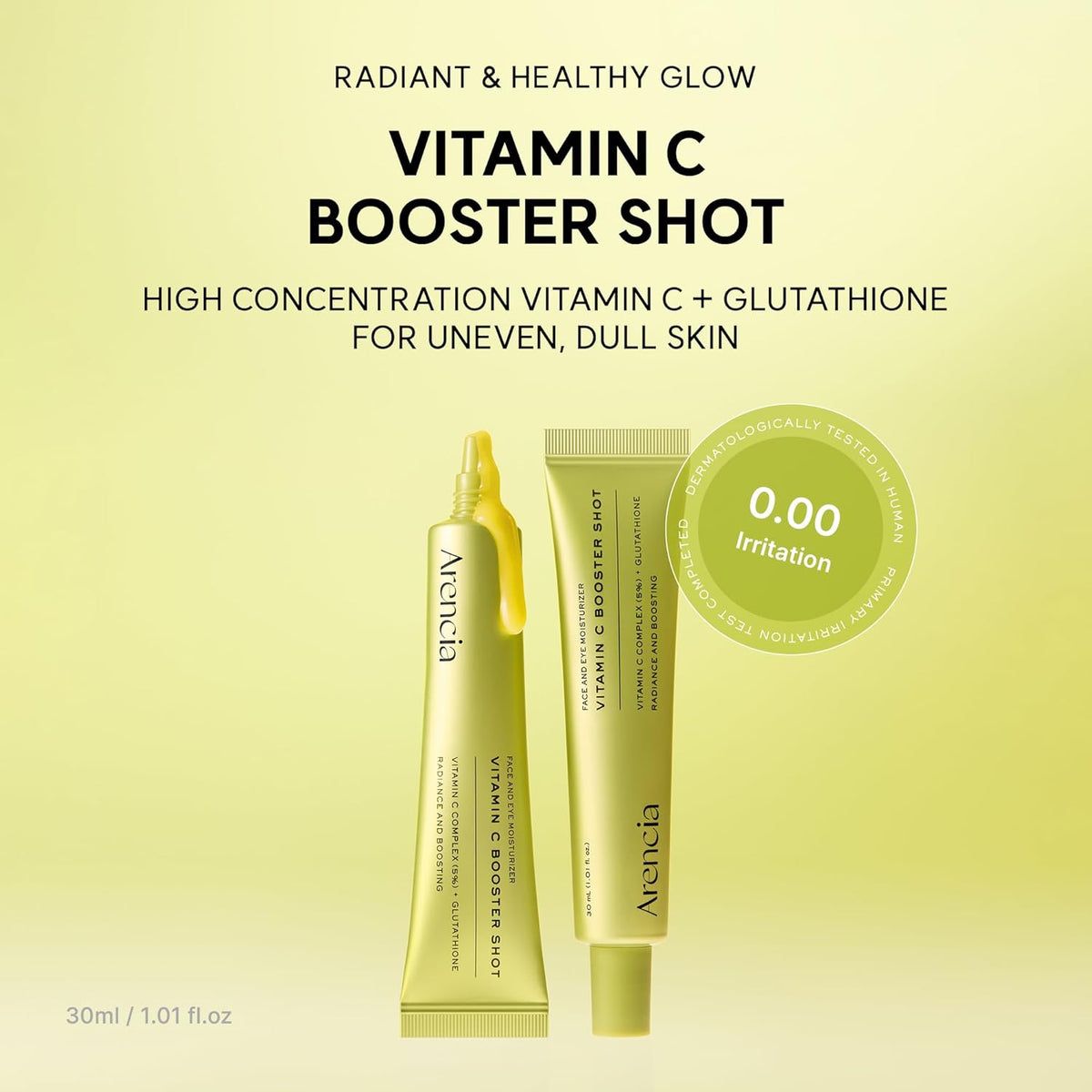 Vitamin C Booster Shot, Pure Vitamin C + Glutathione for Bright, Healthy Skin Glow, 1.01 fl oz